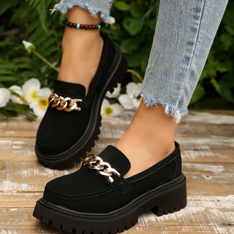 Women's Wide Width Metal Detail Loafers, European Casual Flats, Spring Summer Comfort Shoes for Women