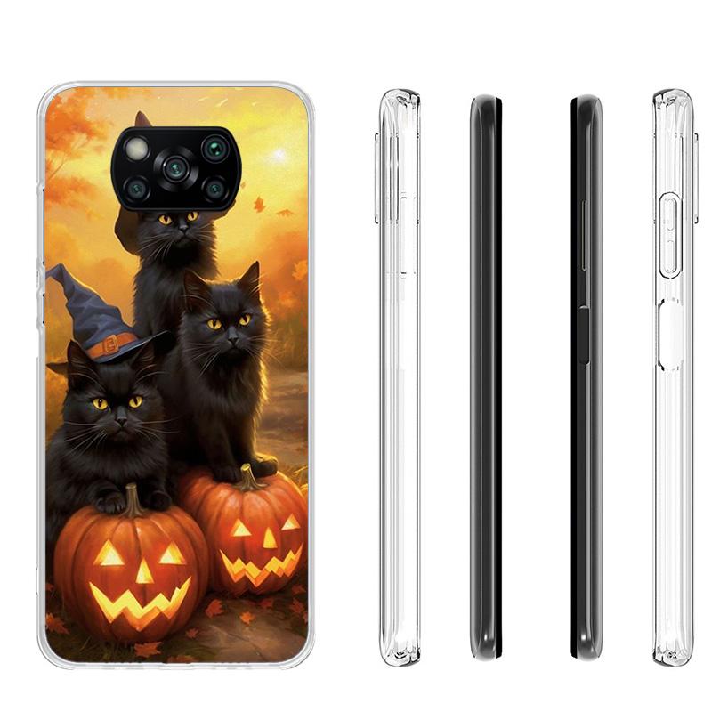 Schwarzes Kätzchen Halloween Kürbis Handyhülle Für Xiaomi Poco F7 Ultra X7 X6 Pro X5 Redmi 15 15C 13 13C 12 12C 10 10A 10C 9 9A 9C 9T