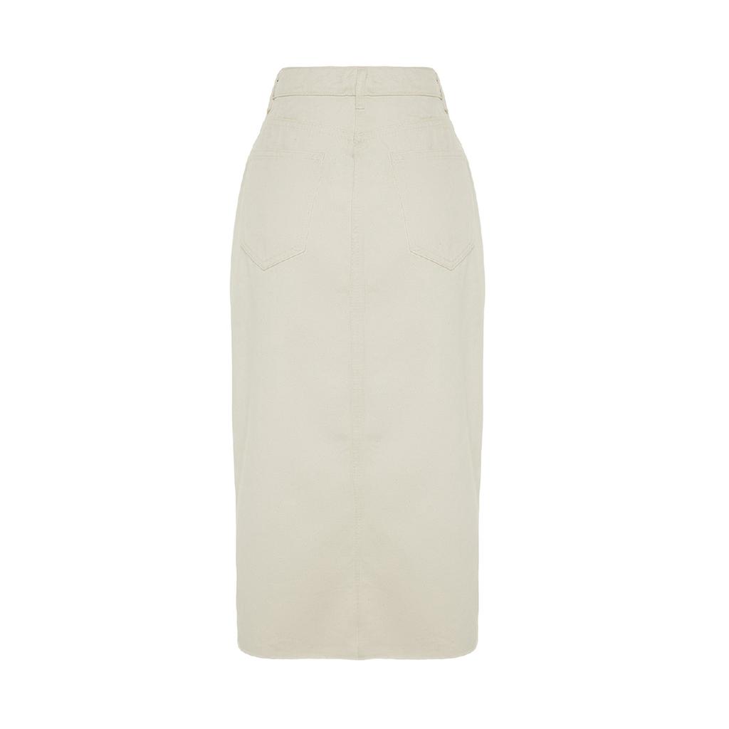 Ecru Button Detailed High Waist Denim Skirt Twoss23et00359