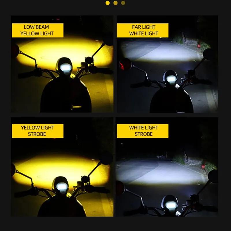 2PCS Dual Color Motorcycle Headlight Owl Design 4 Modes Auxiliary Spotlights Motorbike Scooter Fog Lamp Running Lights