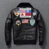 Chinese Size Men Genuine Leather Jacket Quilted Patches 100% Cowhide & Natural Fur Collar Flight Coat Aviator Clothing Winter