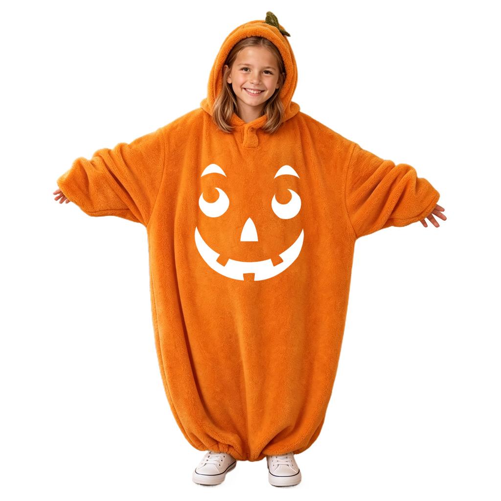 Kids' Halloween Printed Flannel Romper Pajama Set for Loungewear