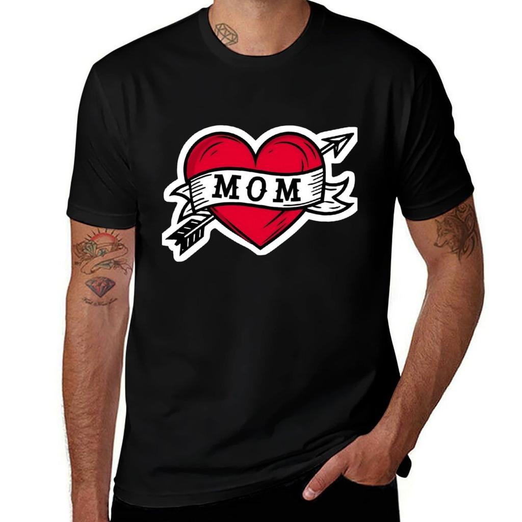 Classic Tattoo Heart Mom Tribute Ink Style Tshirt Soft Touch Basic Cotton Tshirt