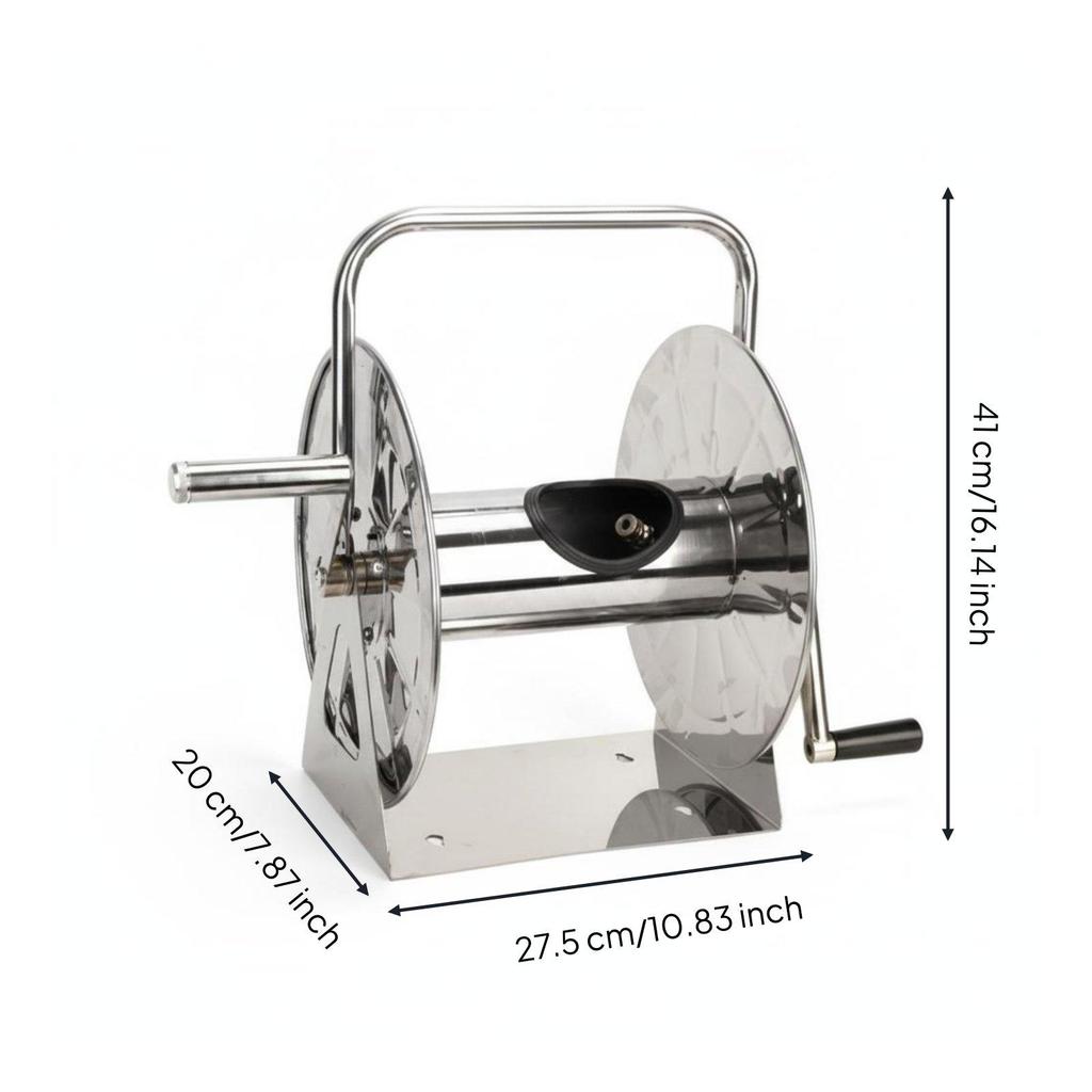 Stainless Metal Hose Reel Large Capacity Effortless Cart Winding for