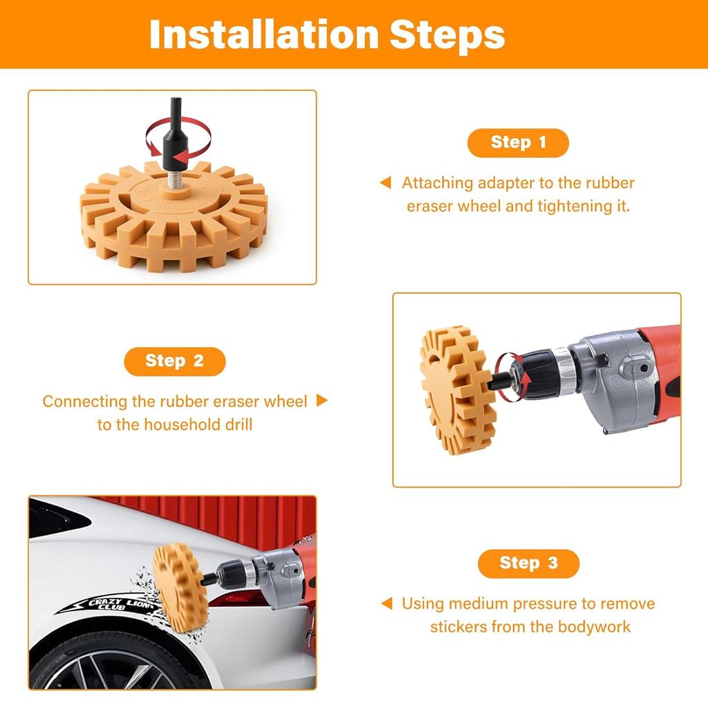 Gomake Decal Remover Eraser Wheel Tool Kit With Drill Adapter Vinyl Decal Adhesive Removal Tool With Razor Blade Scraper For Removing Ptripes,