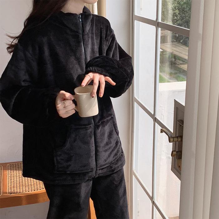 Women's Winter Warm Flannel Velvet Zipper Pajama Set