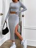 2023 Autumn/Winter Women's Solid Color Casual Slim Fit Round Neck Long Sleeve Skirt Set