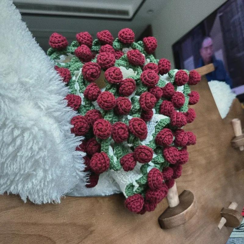 Handmade Pack Crocheted Blanket Acrylic Fiber Rose Bouquet Blanket Change Bouquet Creative Quilt Cover Diameter80/110/160cm