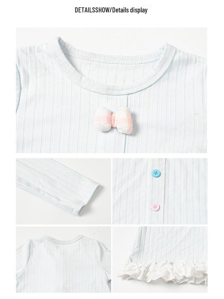 Girls' Autumn 2025 Lace Trim Long Sleeve T-Shirt with Bow