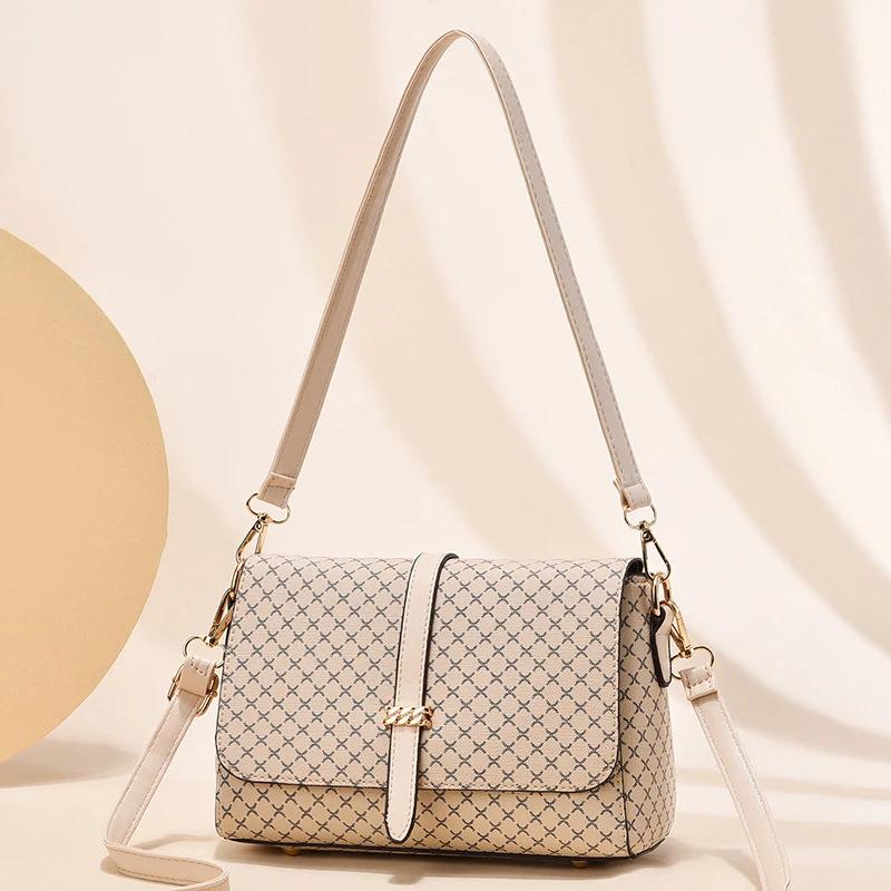 New Grid Printed Middle-aged And Elderly Women's Shoulder Crossbody Bag Fashionable And Versatile Mom Bag