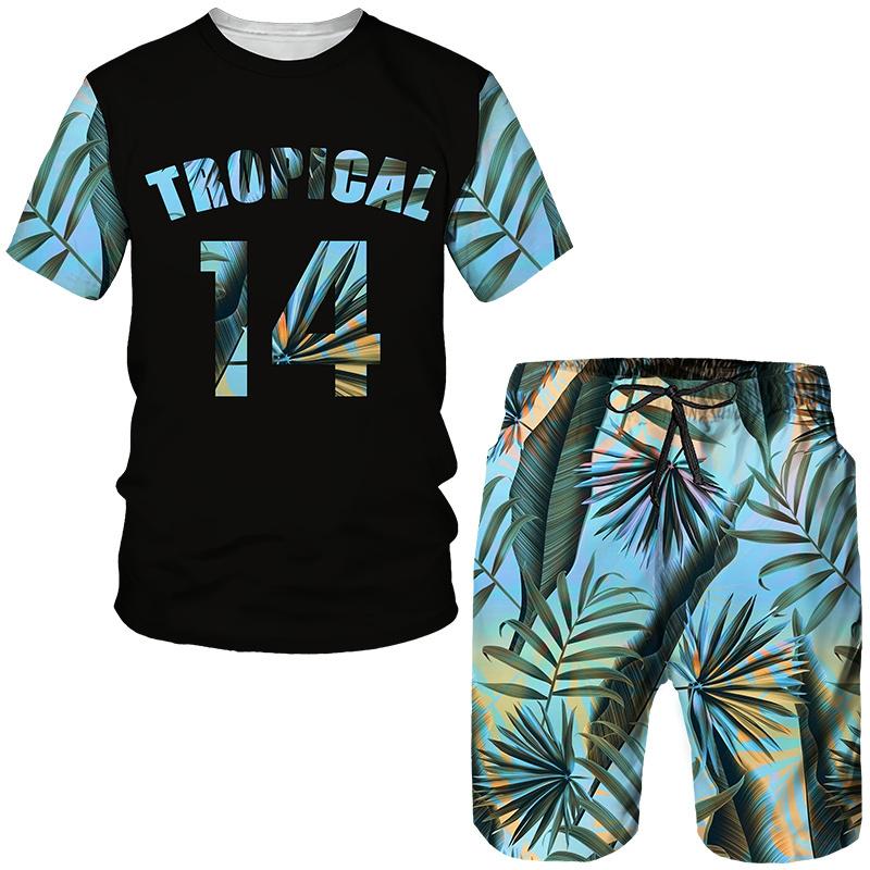 NEW Tropical Floral Print Men's Tees/Beach Shorts/Suits Fashion Summer Hawaiian Sets Casual Short Sleeve T-Shirt Holiday Outfits