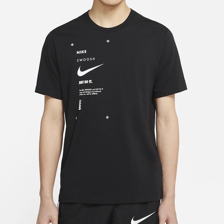 Nike Sportswear Swoosh Club Print Short Sleeve Crew Neck T-Shirt Men Tops Black DJ5374-010