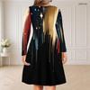 Women Plus Size V Neck Long Sleeve American Flag Printed Curved Hem Dress