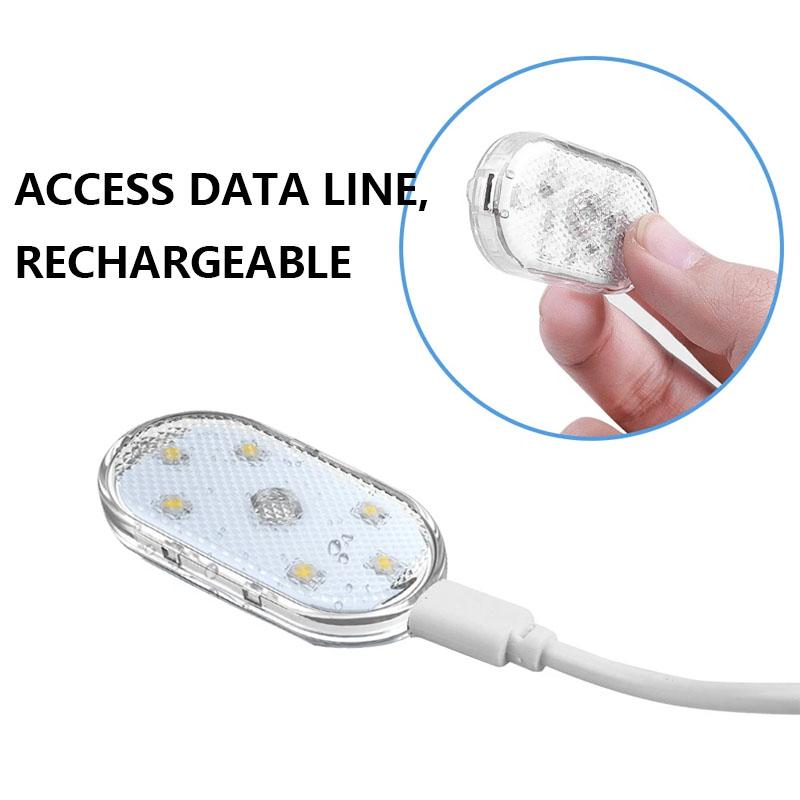 2/4Pcs Car Interior Atmosphere Lights Finger Touch Sensor Mini LED Reading Lamp USB Charging Auto Door Light Roof Ceiling Lamp