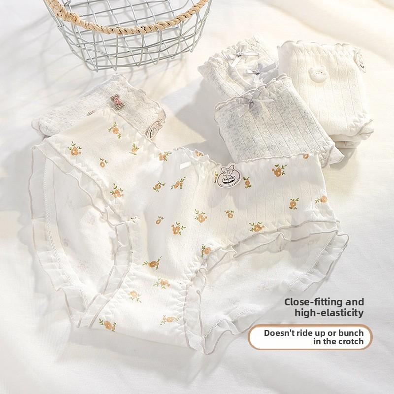 Girl Spring and Summer Lace Cartoon Print 10A Antibacterial Inner Crotch No Trace Briefs