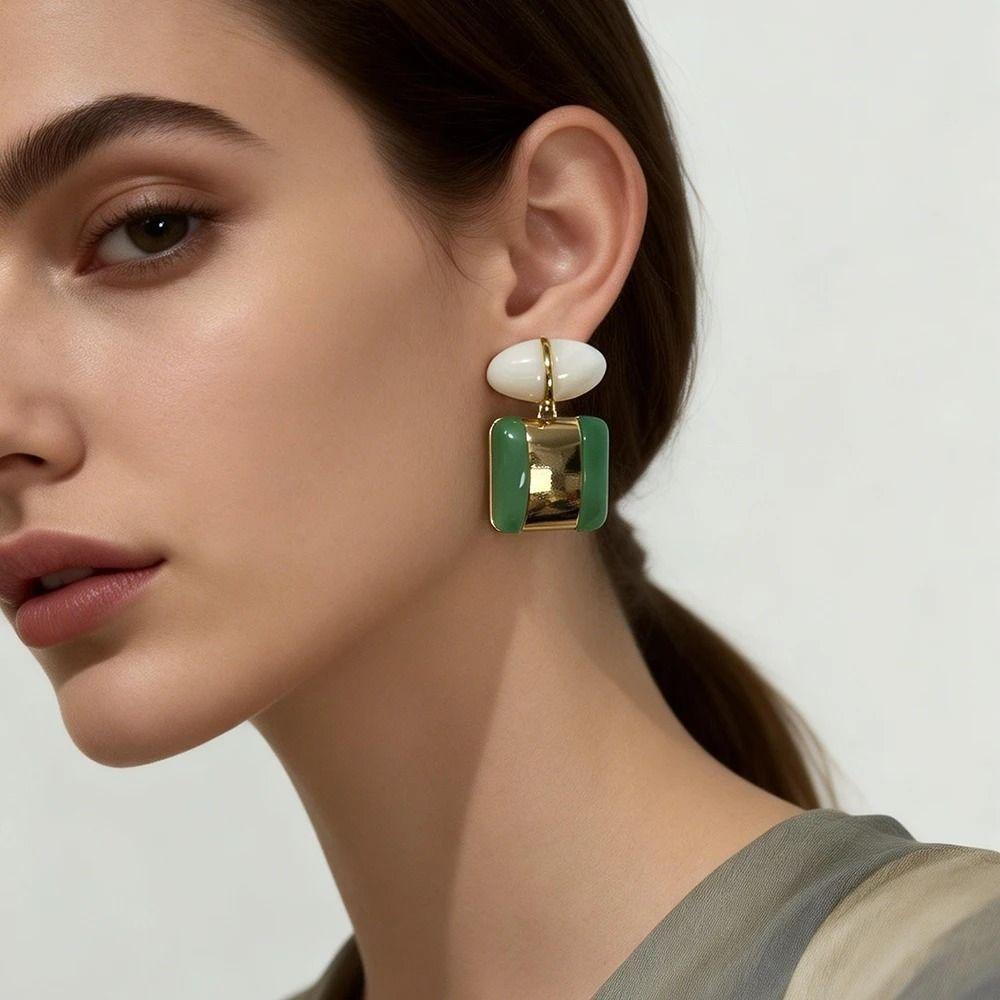 Creative Geometric Square Dangle Earrings Color-block Charm Vintage Stud Earrings Jewelry Accessories Resin