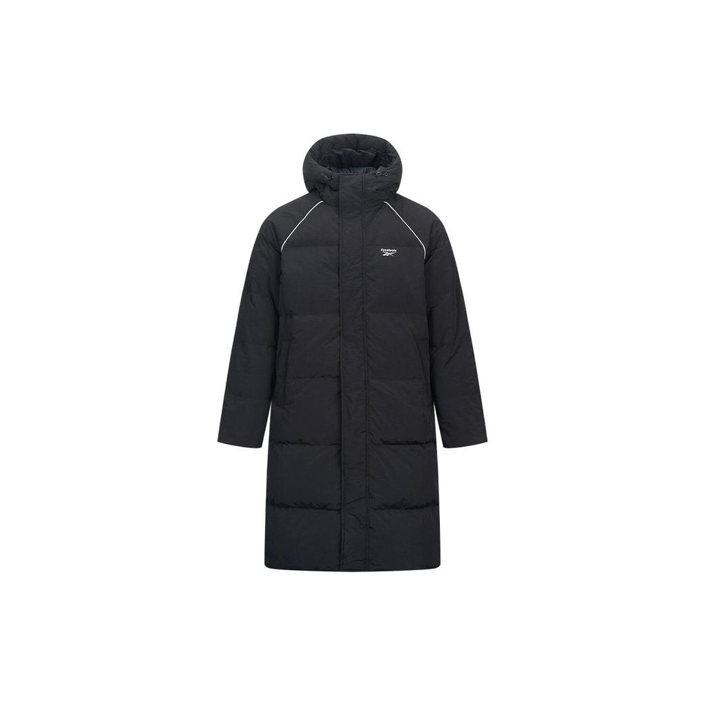 Reebok American Minimalist Trend Solid Color Comfortable Versatile Warm Letter Logo Printed Long Down Jacket Unisex Outerwear Black 24FRM201UGH0