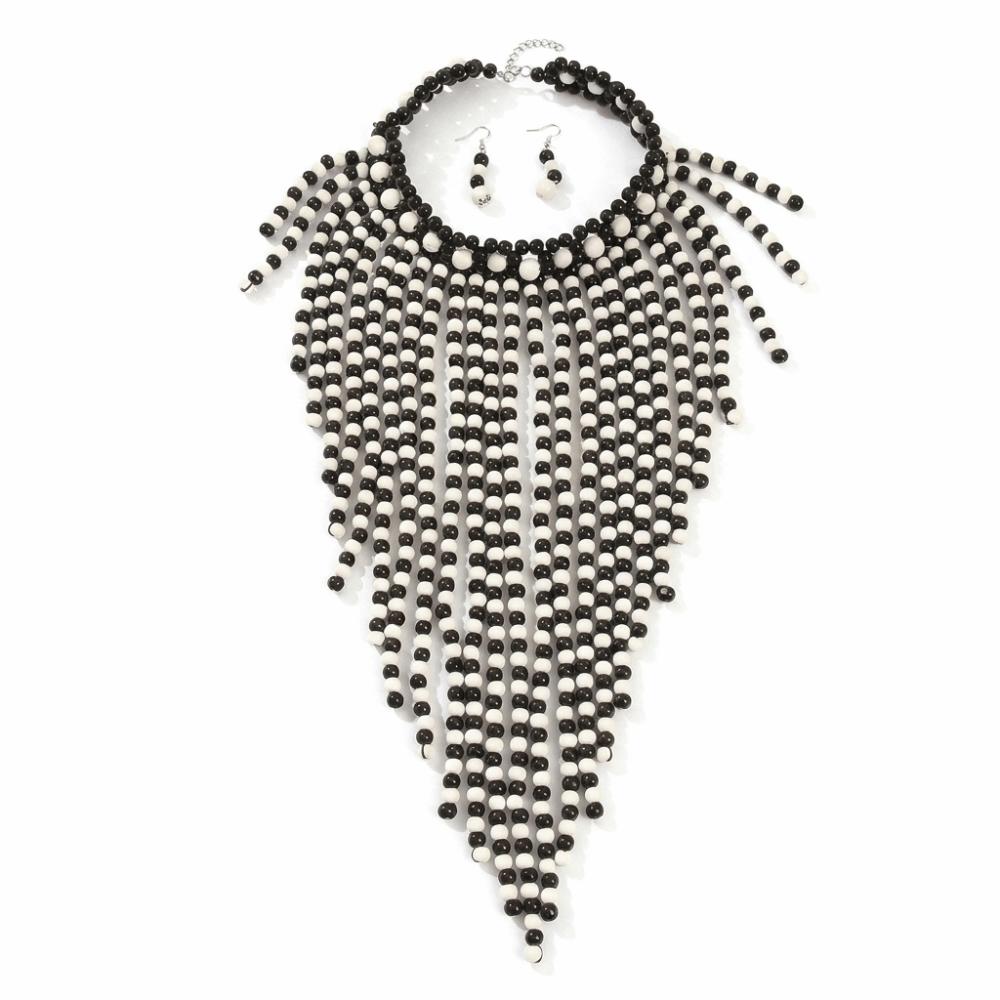 Handmade Jewelry Set Wood Tassel Necklace Luxury Ear Studs  Party