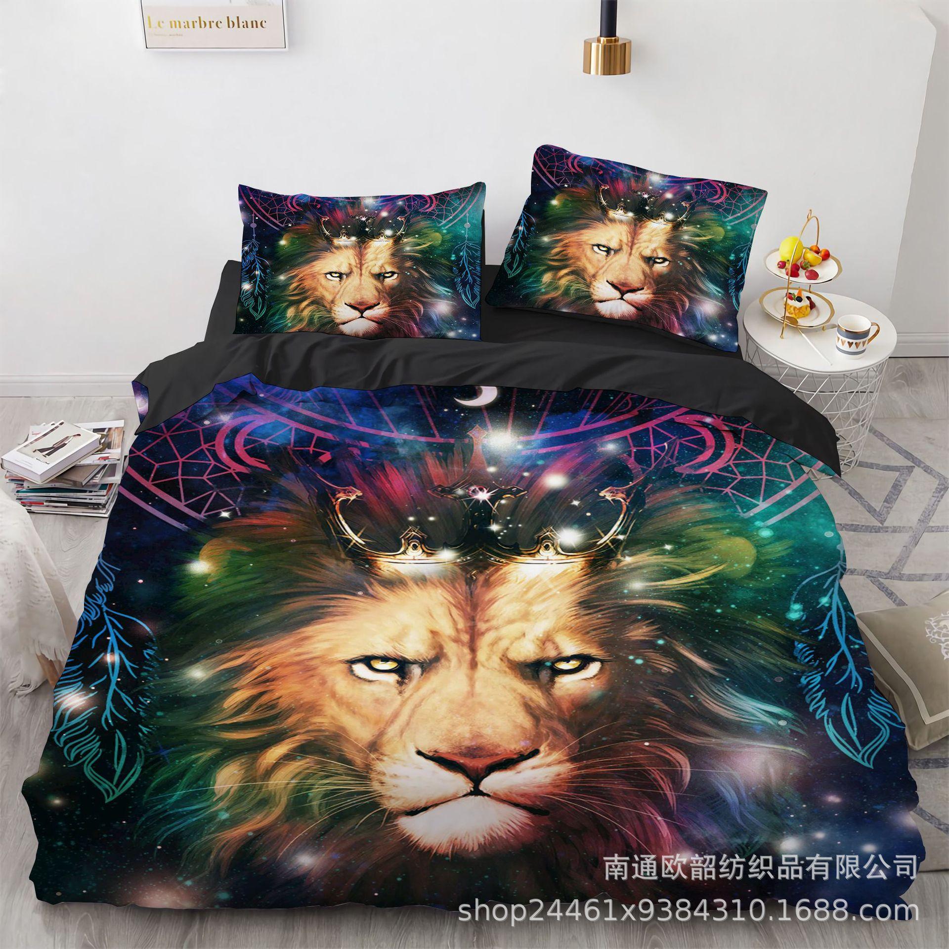 

3D Digital Printing Three-Piece Set Size Lion King Four-Piece Set Home Textile EU Twin 135x200cm
