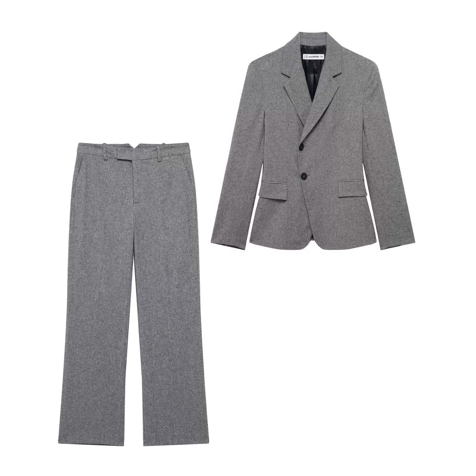 

TAOP&ZA Spring Women s Double-Breasted Suit Jacket and Casual Pants Set Extra Small