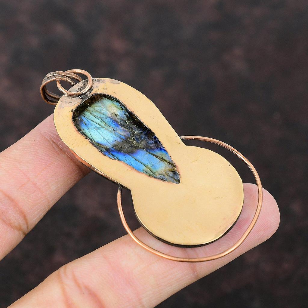 Pandantiv Labradorit Pandantiv Cupru Handmade Pandantiv Piatră Prețioasă Naturală Bijuterii Cupru Oxidat Pandantiv Piatră de Naștere Cadou Pentru Ea Pandantiv Antic