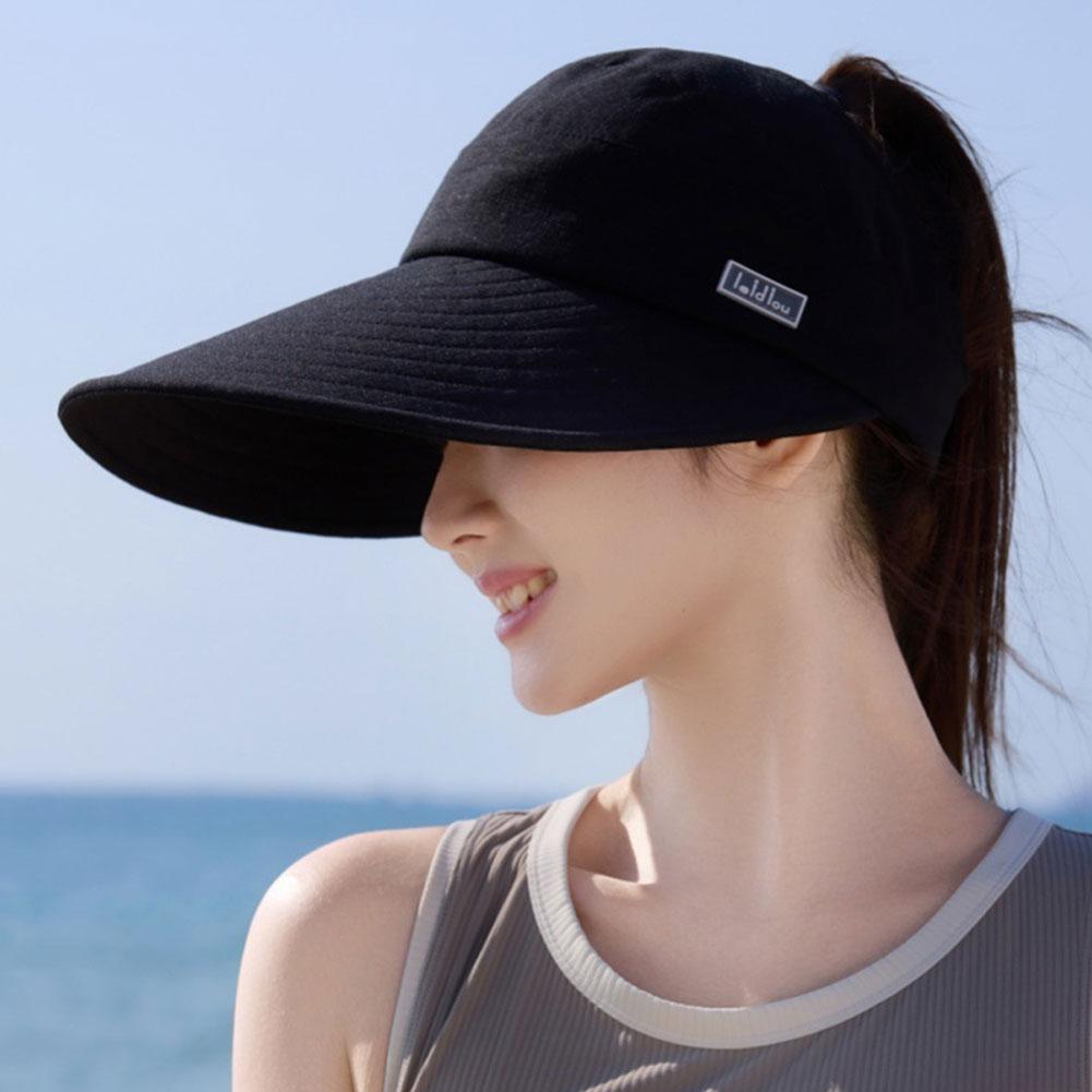 Zealous Sole Women's Dark Brown Casual Wide Brim Summer Sun Hat Uv Protection Foldable Empty Top Windproof Ponytail Cap Detachable Adjustable Beach Cap