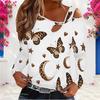 Women Plus Size Asymmetric Cutout Neck Cold Shoulder Long Sleeve White Leopard Belt Heart Star Printed Fitted Top