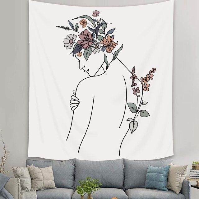 Abstract Woman Tapestry Aesthetic Boho Home Decor Butterfly Fabric Wall Hanging Modern Flower Plant Bedroom Office Decoration