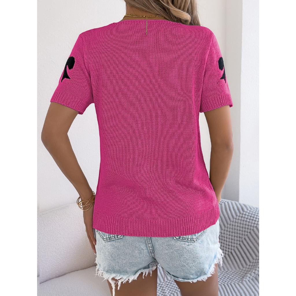 QICED Spring Summer Casual and Sexy Color-blocking Bow Tie Knit Sweater Vacation Cardigan Women's Wear