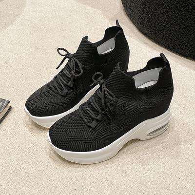 Spring/autumn Sewing Women's Sneakers Mesh Mid Heel 2024 High Quality Ladies Shoes Lace-up Adult Women's Vulcanize Shoes