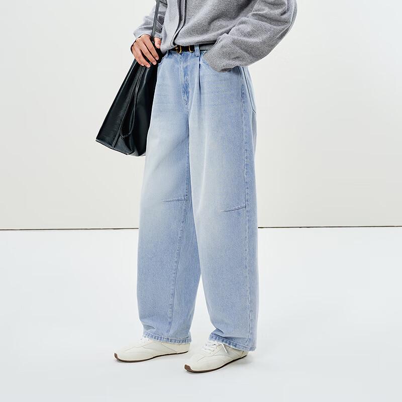 

LESS 2025 Spring Light Denim Blue Straight-Leg Cotton Jeans M