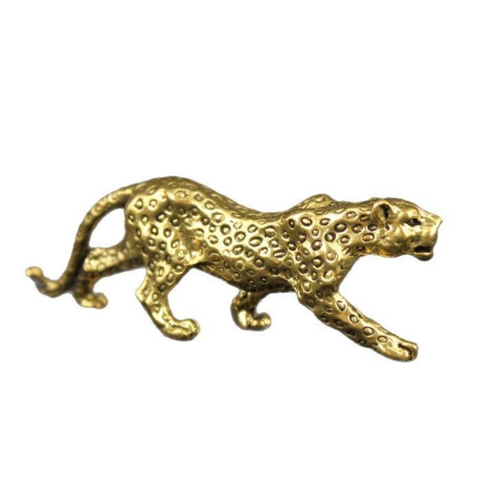 Pure Brass Leopard Retro Pure Brass Leopard Desktop Ornament Lucky Leopard Handicraft Ornament Wenwan Tea