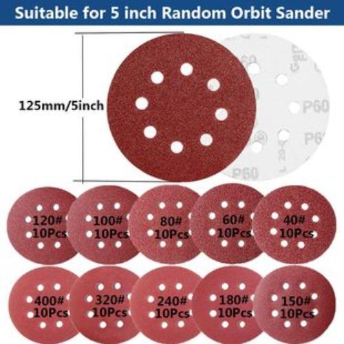 10pcs 5-inch 8-hole Flocked Sandpaper, Eed Sandpaper, Aluminum Oxide 125mm Flocked Abrasive Sandpaper