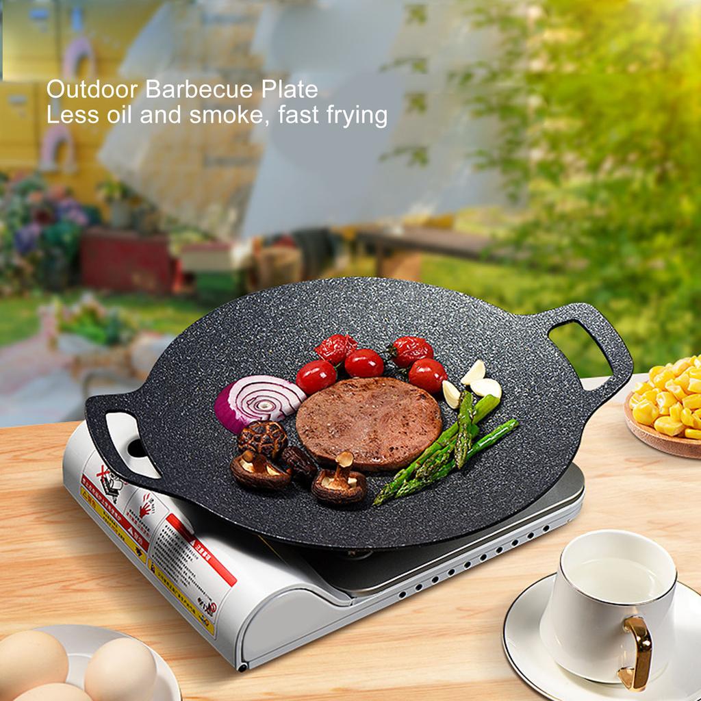 Barbecue Plate Reusable Easy Clean High Thermal Conductivity Coating Surface Grill Pan for Hiking Camping 34cm/13.38in