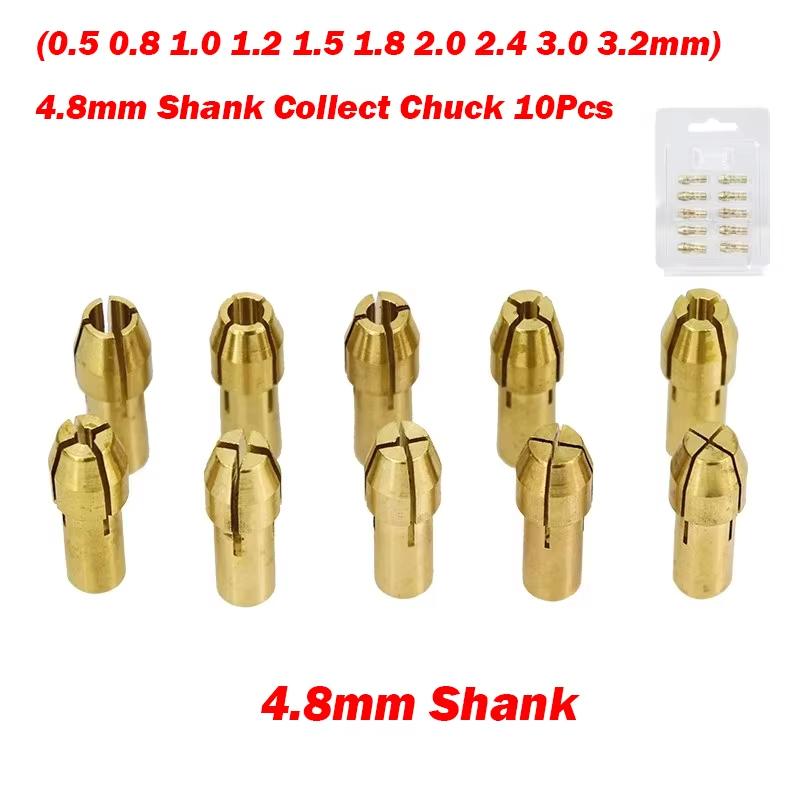 0.5/0.8/1.0–3.2mm Mini Drill Brass Collet Chuck Sets Electric Grinding Accessories Sets 4.2/4.8 Mm Shank for Dremel Rotary Tool