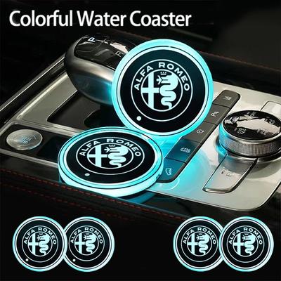 2PCS Luminous Car Coaster Water Cup Holder Pad Anti-slip Mat Auto Accessories For Giulietta GT 159 147 156 Mito Brera