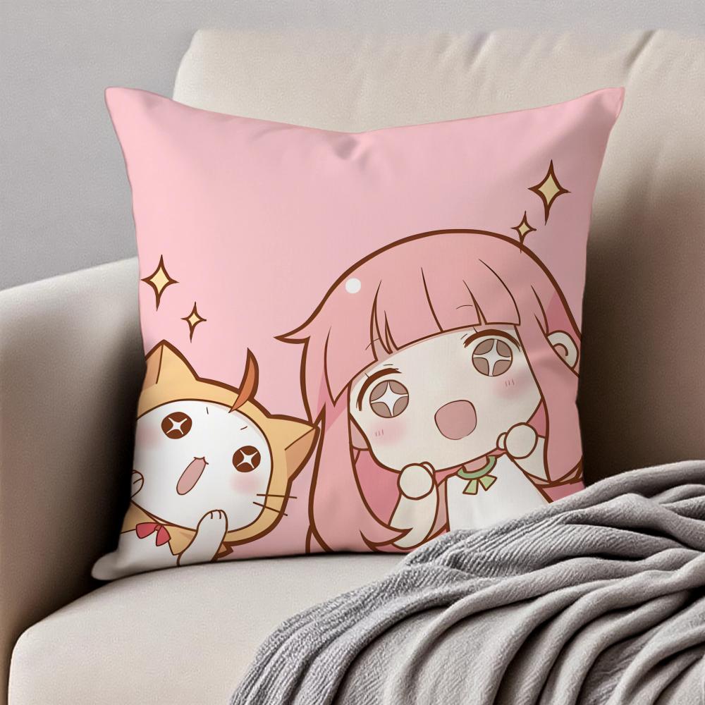 Sweet Pink N-Nikki And M-Momocat Chibi Icons Cushion Cover Pillowcase Anti-Dustmite Invisible Zipper Short Plush Sofa Cushion