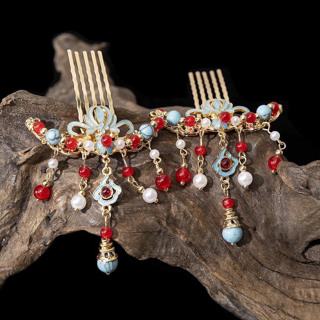 Blue Enamel Hair Comb: Elegant Hanfu-Style Hairpin for Daily Use