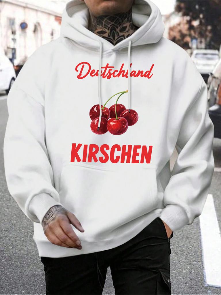 Deutschland Kirschen Kirsche Frisches Obst Druck Herren Hoodie Weiche Mehrfarbige Hoodies Lässig All-Match Streetwear Lockerer Fleece Hoodie