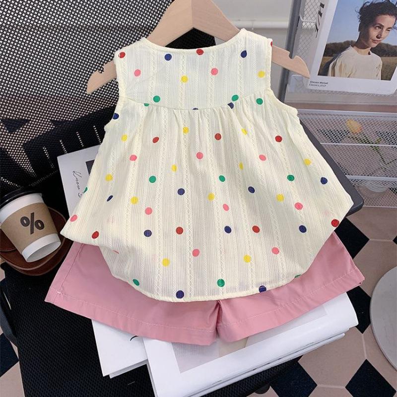 Girls Summer Sleeveless Doll Shirt And Shorts Set Casual Two Piece Outfit For Kids