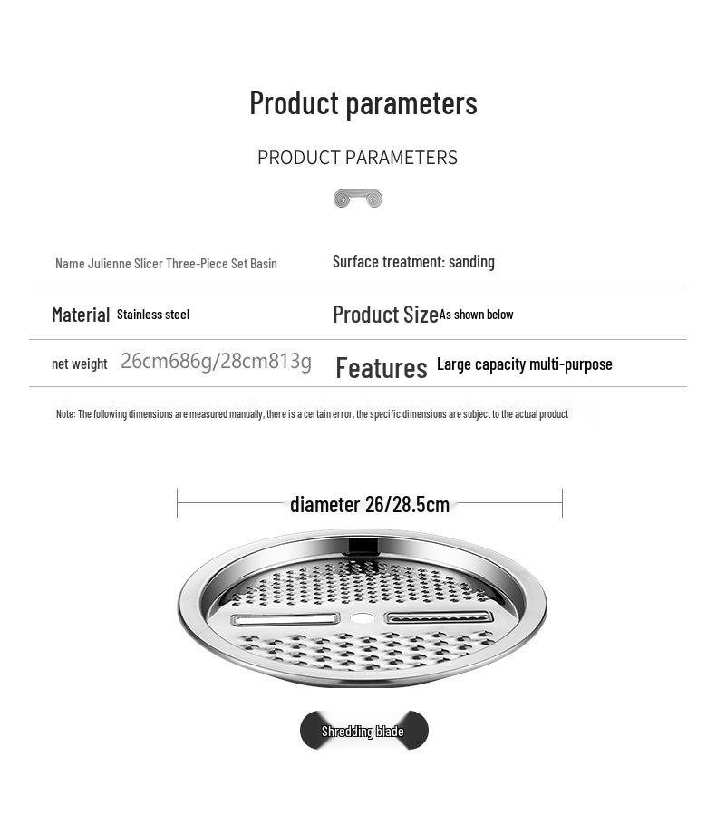 Multifunctional Stainless Steel Grater and Drain Basin Set with Slicer and Non-Magnetic Rice Sieve