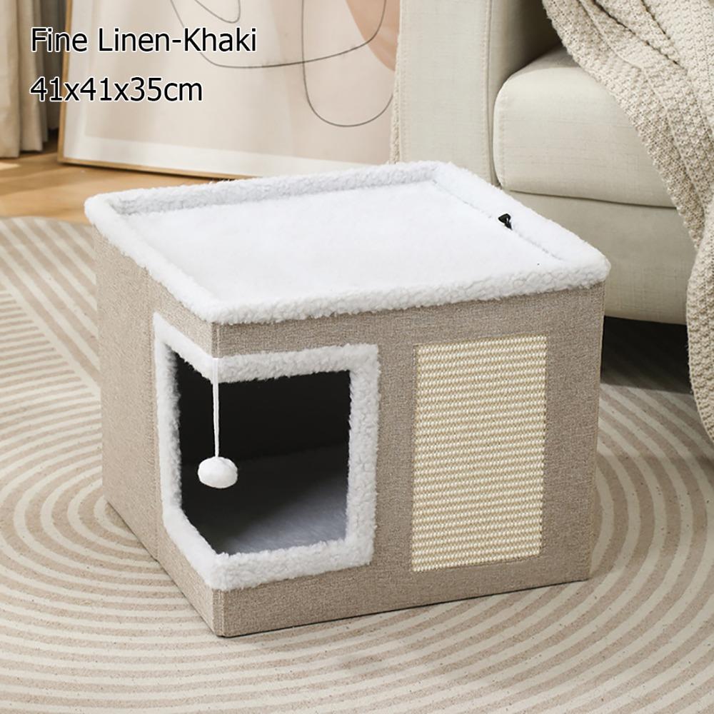 Large Space Foldable Cat House Non-slip Bottom Scratching Post Cat Bed Toy Tunnel Removable Cushion Hanging Ball