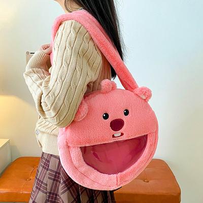 Pink Little Sea Fox Than Doll Bag Women's New Plush Cute Ruby Shoulder Bag Fashionable Transparent Messenger Bag