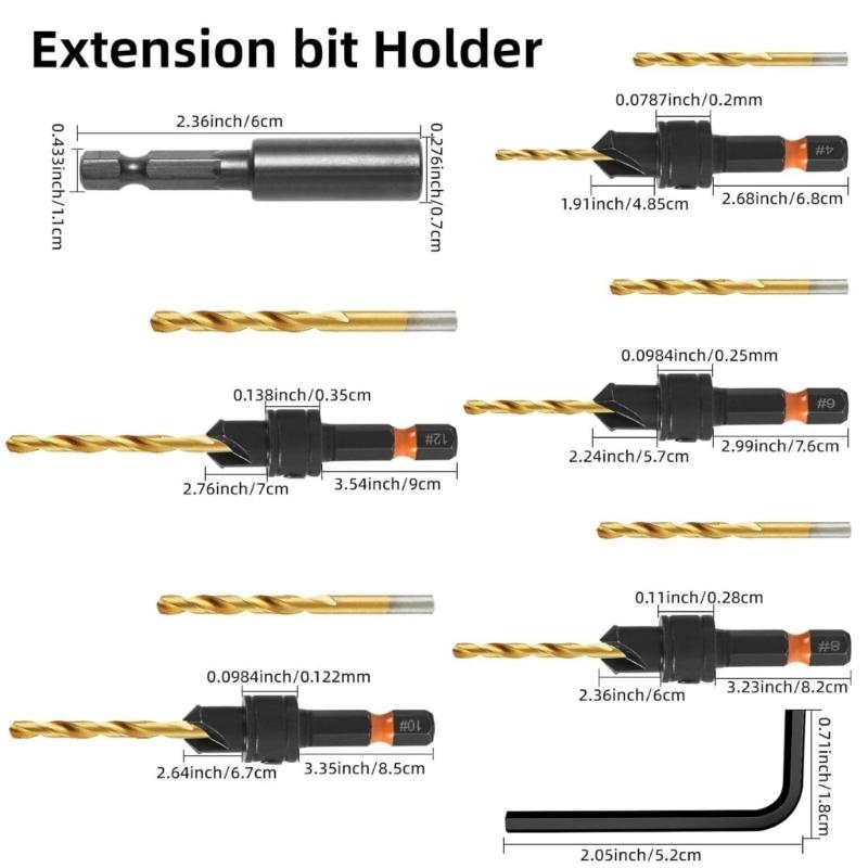 Präzisions-Senkerbohrer für Holzbearbeitung Set mit magnetischem verlängertem Halter und Aufbewahrungskoffer High Speed Steel