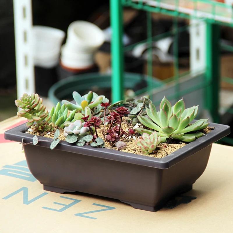1PCS Plastic Flower Pot Retro Style Flower Bonsai Tree Plant Bowl Nursery Pots Square Small Container Home Garden Decoration