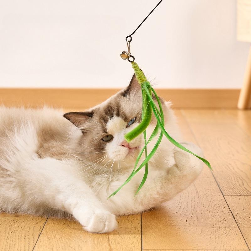 Funny Cat Teaser Toy Simulation Bird Cat Toy Feather with Bell Cat Stick Interactive Toy for Kitten Playing Teaser Wand Toy