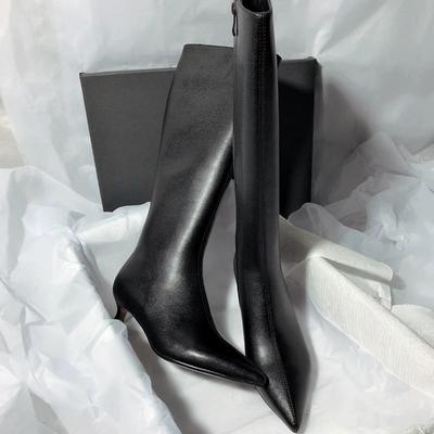 Winter Neue Stiefel mit dünnem Absatz Damenmode Spitz Reißverschluss an der Seite Rutschfest Verschleißfest Hohe Stiefel