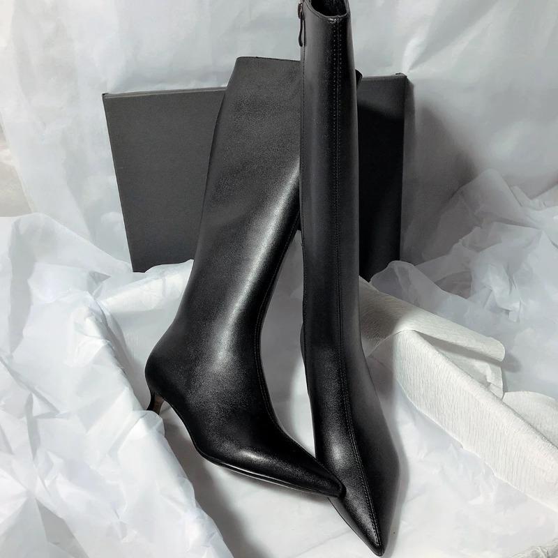 Winter New Thin Heel Cotton Boots Women's Fashion Pointed Side Zipper Anti-slip Wear-resistant High Boots