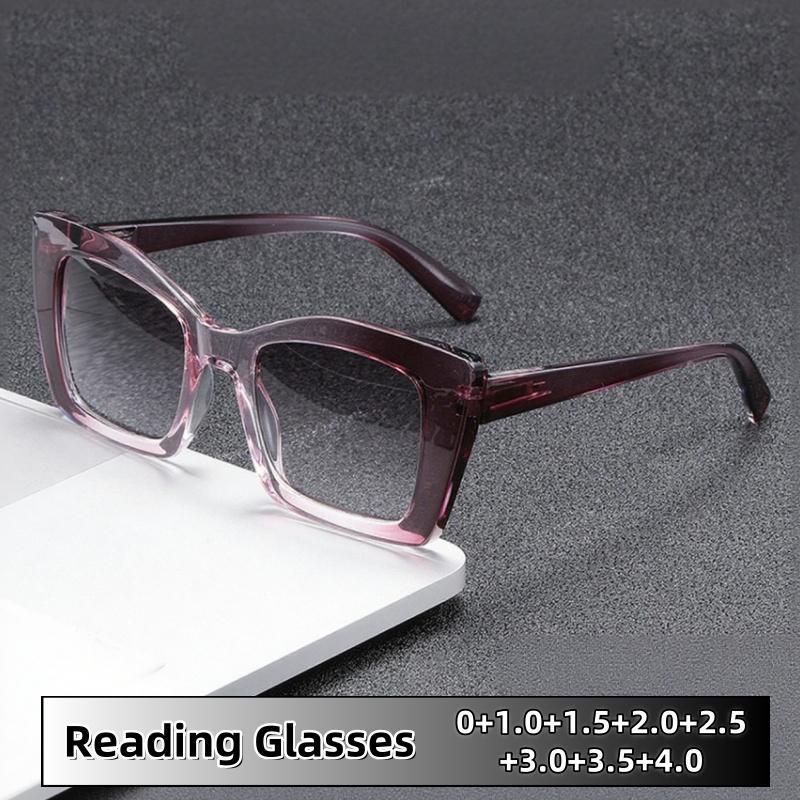 Women's Large Frame Progressive Color Lens Reading Glasses Durable Comfortable PC HD Eye Protection Eyeglasses 0 TO +4.0