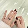 Burgundy Hand-Painted Rhinestone Press-On Cat Eye Nails - French Color Blocking, Exquisite and Eye-Catching Manicure.